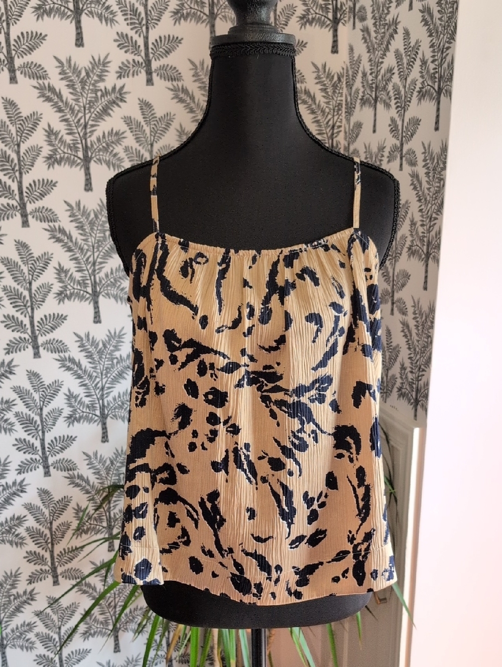 Vero Moda Tan and Navy Abstract Print Spaghetti Strap Cami NWT